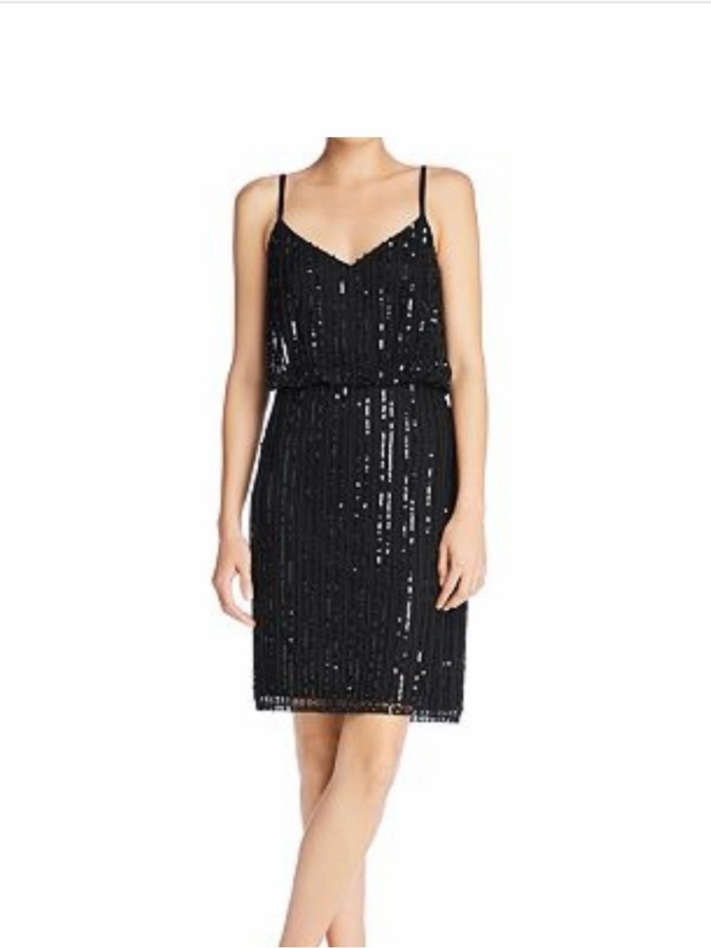 French Connection Black Sequin Spaghetti-Strap Midi Dress
